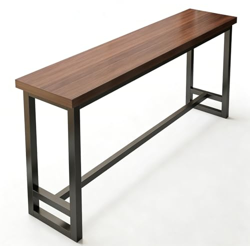 Yqyc Mesa Alta Cocina con Tablero de Madera Maciza, Barra Americana para Restaurantes y Cafeterías(Brown,180x104x30cm/70x40x11in)