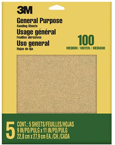 3M Papier Abrasif à l'Oxyde d'Aluminium, Grain Intermédiaire, 22,9 cm x 27,9 cm, 5/paquet