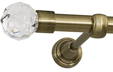 ROLLMAXXX Gardinenstange 200 cm 1-läufig Ø19 mm – Messing – Globe | Vorhangstange aus Metall Messing Design, Set inkl. Wandhalterungen & Endstücke, Alternative zur Gardinenschiene