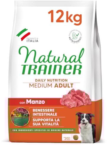Natural Trainer Medium Cibo per Cani Adulti con Manzo - 12kg