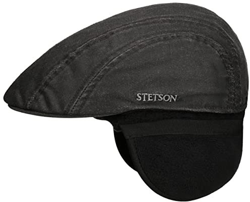 Stetson Old Cotton Flatcap mit Ohrenklappen Unifarbene Mütze Herren Herbst Winter schwarz XL (60-61 cm)
