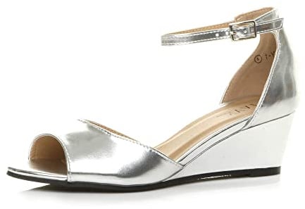 AJVANI Womens ladies low mid wedge heel peep toe ankle strap smart casual evening sandals size