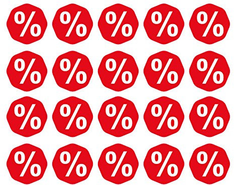 1 x Aufkleber 20 Stück% Sticker Rot Weiss Aktion Rabatt Angebot Laden Geschäft