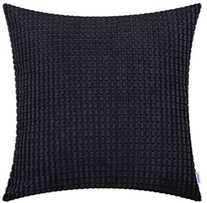 CaliTime Kissenbezüge Kissenhülle Kissenbezug Komfortable Supersoft Corduroy Corn Striped Both Sides Dekokissenbezug 50cm x 50cm Schwarz