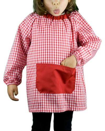 KLOTTZ Tablier Blouse sans Boutons pour Enfants à Carreaux. Puor l'école e travaux manuels.