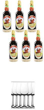 Ron Amazona Dulce Mallorca 53% - 6 x 0,7 Liter + Whisky Nosing Gläser Kelchglas Bugatti mit Eichstrich 2cl und 4cl 6 Stück
