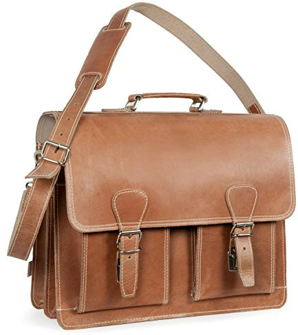 Klassische Aktentasche Lehrertasche Größe L aus Leder, für Damen und Herren, Braun Marmoriert, Hamosons 600