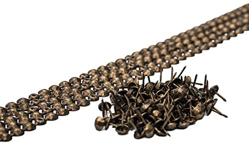 5 x 1 Liste e Bullette per Divani e Sedie colore Oro Anticato Martellato 9.5mm con 20 Chiodi - Tappezzeria