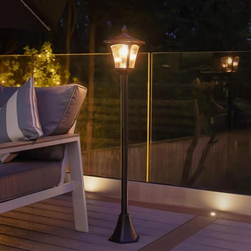 Festive Lights - 1.2m (4ft) Solar Filament Effect Traditional Victorian Style Lamp Post Light - 3 Warm White LEDs, Dual Brightness Settings - Outdoor Garden Feature, IP44 Rated, Fixing Kit Included