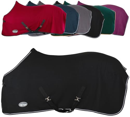 Marengos - Abschwitzdecke Economic mit Kreuzgurten (abnehmbar) | Pferdedecke mit Frontschnalle, Schweifkordel & Widerristpolster | atmungsaktive Fleecedecke | Pferde Zubehör in Schwarz | 115cm
