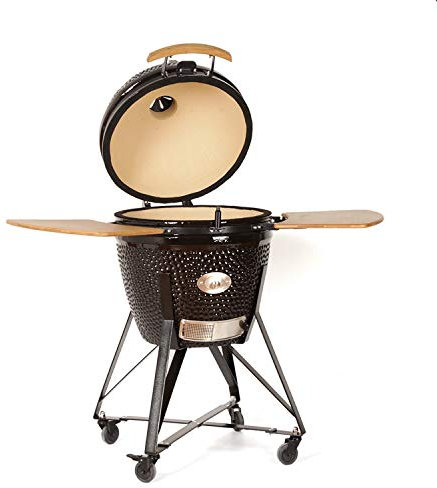 YNNI KAMADO TQ0C23BL XL - Griglia da 58,4 cm, colore: Nero con Chipfeeder, BBQ, Ceramica, Uovo, affumicatore, TQ0C23BL