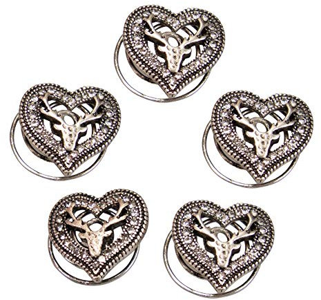 Alpenflüstern Trachten Haar-Curlies Strassherz-Hirsch 5-er Set (antik-silber-farben) ADV127
