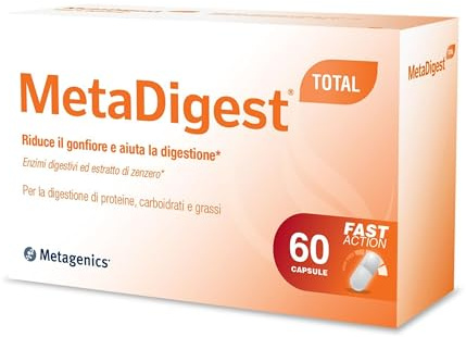 Metagenics MetaDigest Total - Aiuta Digestione Riduce Gonfiore - 60 Capsule | Miscela completa di enzimi digestivi di origine fungina per favorire la digestione di carboidrati, proteine e grassi.