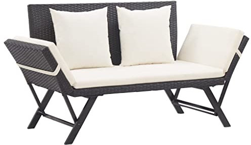 vidaXL Gartenbank mit Auflagen Sonnenliege Sitzbank Bank Gartenliege Liege Gartenmöbel Balkonbank Parkbank Terrasse 176cm Schwarz Poly Rattan