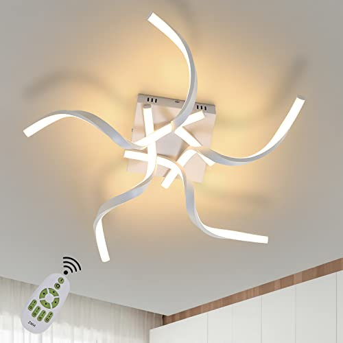 ZMH Deckenleuchte LED Deckenlampe Wohnzimmer Weiß Dimmbar 48W 65CM Wellenförmig Modern Design Schlafzimmerlampe Wohnzimmerlampe Küchenlampe Bürolampe Flurlampe mit Fernbedienung Deckenbeleuchtung