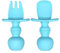 Baby Esslernbesteck | Baby Beißspielzeug - Set aus Baby Löffel und Baby Gabel (WEICH), BPA frei, ohne Melamin, mit Verschluckschutz & ergonomischer Griff, Spülmaschinen geeignet (blau)