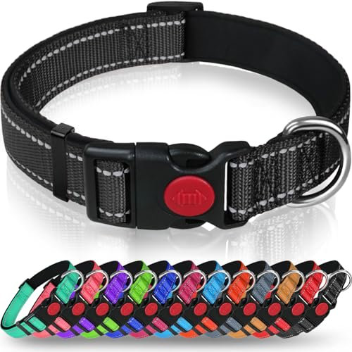 Taglory Hundehalsband, Weich Gepolstertes Neopren Nylon Hunde Halsband für Kleine Hunde, Verstellbare und Reflektierend für das Training, Schwarz