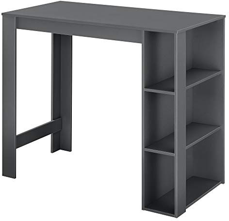 [en.casa] Mesa Alta Cocina Danderyd Mesa de Bar Moderna con 3 Estantes Laterales para Comedor Oficina en Casa Aglomerado 120 x 60 x 106 cm - Gris Oscuro