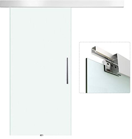 HOMCOM Glasschiebetür Schiebetür Tür Zimmertür mit Griffstange einseitig satiniert 102,5 x 205cm