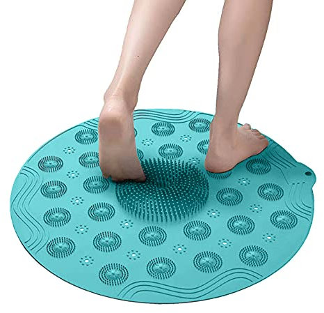 KAITOER Duschmatte Rund rutschfeste Badematte mit Saugnapf 46 x 46 cm Duschmatten mit Drainageloch, Silikonmaterial - Grün