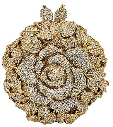 Boutique De FGG Pochette ronde en forme de rose en cristal pour femme, sac de soirée, sac à main de fête de mariage, Or, Small
