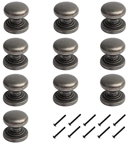 HARMAC HOUSE Vintage Pewter Round Cabinet Knobs - 10 Pack Heavy Duty Pull Handles 32 mm Diameter Door Drawer Mushroom Handles (Bronze)