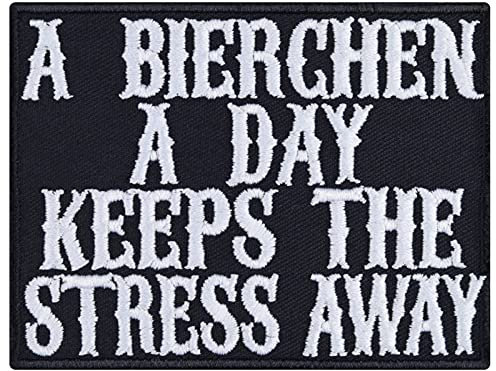 Aufnäher A Bierchen a day keeps the stress away Aufbügler Bierliebhaber Patch lustige Bügelbilder Sticker Stammtisch Geschenk für Biertrinker für Jacke/Weste/Jeans/Hut | 85x65mm