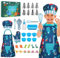 Gemeer Trajes de Cocina y Horneado para Niños 34 Juegos, Incluidos Delantales, Gorros de Chef, Guantes y Disfraces para Niños, Azul Disfraces de Chef, Juegos de rol Profesionales 8-12 Años