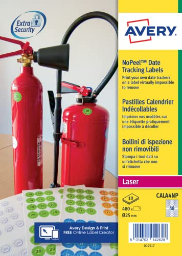AVERY - Packung mit 480 bedruckbaren Kalenderpunkten – selbstklebend – 25 mm – Laserdruck