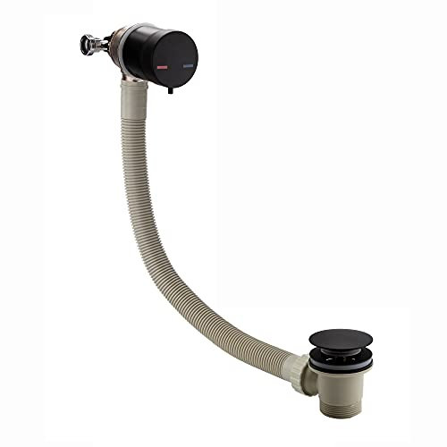 ENKI, W52, Bonde de remplissage et trop-plein, robinet mitigeur de remplissage de baignoire, contrôle de la température et bonde clic, clic clac, noir mat