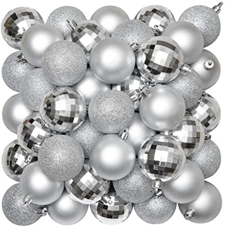 Baroni Home Weihnachtskugeln 96 Stück, Weihnachtskugeln für Dekorationen Ø 6 cm Silber Glitzer matt und Scheibe