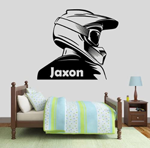 Personalisierte benutzerdefinierten Namen Wandtattoo Motocross Art Vinyl Fensteraufkleber Kinder Jungen Schlafzimmer Kinderzimmer Spielzimmer Inneneinrichtung 57x65 cm
