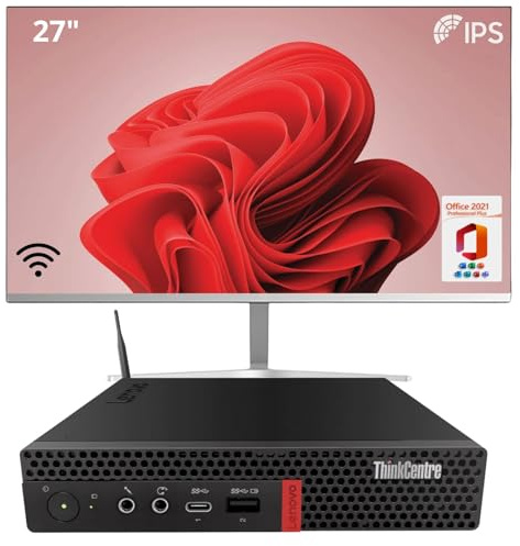 Lenovo ThinkCentre Tiny Desktop PC complet | Mini ordinateur | Core i5, 16 Go RAM, 512 Go SSD | WiFi, Bluetooth, Windows 11 Pro | Office 2021 (reconditionné) (PC+27)
