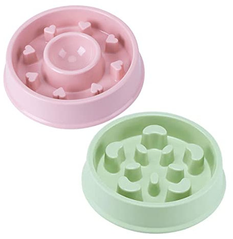 Hesheng 2 Pack Slow Feeder Dog Bowl Puppy Slow feeding bowl Interactive Feeder Pet Bloat Stop Dog Bowl Non-Slip Healthy Eating Bowl for Small Medium Large Dogs (Pink+Green)
