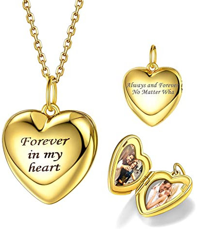 Collar Personalizado Foto Corazón Oro Collar de Medallón Guardapelo Relicario Memoria Oro Rosado Joyería Conmemorativa