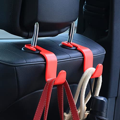 Amooca Car Seat Headrest Hook 4 Pack Hanger Storage Organizer Universal for Handbag Purse Coat Universal fit Vehicle Car S Type Red (QF352)