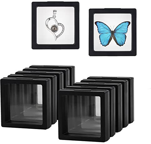 10 Stück Münzdisplay Box, XIACIBDUS Floating Frame Display, Objektrahmen Münzständer, Transparenter Ständer für Schmuckmedaillen Fossil 7x7cm