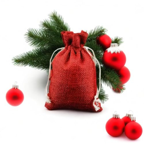 YIEUR 25 Stück Jutesäckchen Rot Adventskalender Säckchen für Hochzeit Verlobung Adventskalender, 10x14cm groß Säckchen Weihnachten Adventskalender Geschenksäckchen (rot-10x14cm)