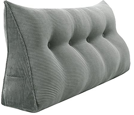 Rucener Bettkeilkissen, Kopfteil, dreieckige Lesekissen, große Nackenrolle, Rückenlehne, abnehmbare Stütze zum Waschen, geeignet für Sofa und Bett Grau 140 cm