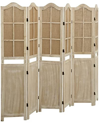 WIFESE Paravent 6 Panneaux Marron 214x165 cm Tissu Séparation de Pièce Rétro Cloison de Séparation Design Pliable Décoration Intérieur Séparation de Salon Chambre Patio Ecran d'intimité