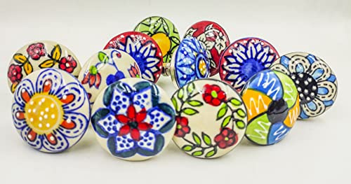 OSNICA Keramik-Türknäufe, gemischt, Vintage-Look, Blume, Keramikknöpfe, Griff, Schrank, Schublade, Knöpfe, Schrankzug, bunt, für Küchenschränke, Badezimmerschränke (12)