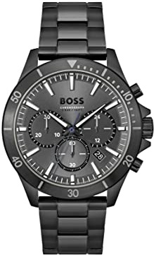 BOSS Chronograph Quarz Uhr für Herren Kollektion TROPER mit Schwarzes Edelstahlarmband - 1514058