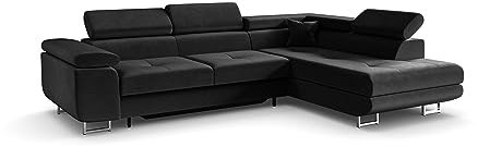 ALTDECOR Ecksofa rechts mit Schlaffunktion und Bettkasten mit Gasdruckfeder, Polstercouch in L-Form rechts angeordnet, rückenecht gepolstert, ideal als Gästebett - GUSA - 272x202 cm Schwarz