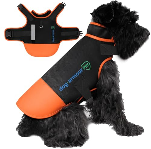 dog armour PRO Schutzweste für Hunde – Schützendes Hundegeschirr gegen Greifvogel- und Tierangriffe – Verstellbar, Würgefrei, Wasserdicht, Reflektierend (S, Orange)