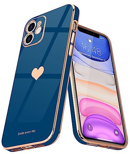 Teageo for iPhone 11 Case Cute Heart Pattern for Women Girls Slim Luxury Bling Plating Soft TPU Anti-Scratch Shockproof Bumper Phone Case for iPhone 11, Royal Blue