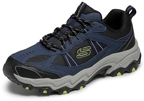 Skechers Stamina at Upper Stitch, Trekking de Corte bajo Hombre, Navy Synthetic/Mesh/Black Trim, 42 EU