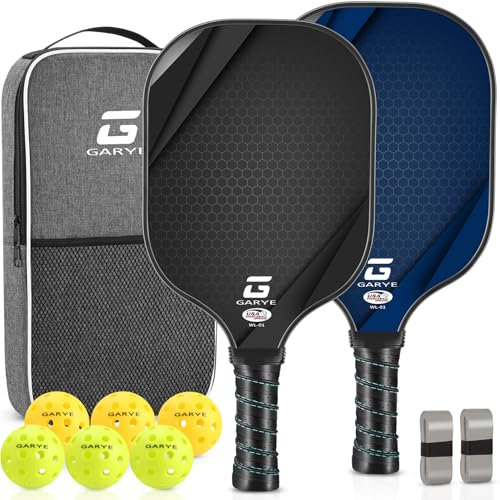 GARYE Pickleball-Paddel, 2er-Set, USAPA-zugelassenes Kohlefaser-Pickleball-Set, leichte Graphit-Pickle-Ballschläger, 2 Stück mit 6 Bällen, 1 Pickleball-Tasche, Pickle-Ball-Paddel-Set für Männer und