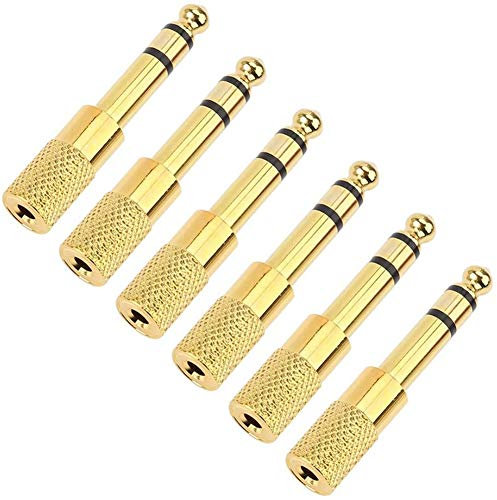 Zunedhys Quarter Inch Adapter, 6.35mm (1/4 Inch) Male to 3.5mm (1/8 Inch) Female Headphone Plug, Gold 6 Pack