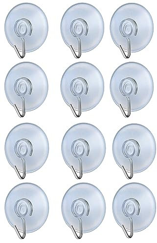 fiXte Suction Cup Hooks Clear PVC Sucker Pads 45mm Kitchen Wall Hangers Window Sucker Hook No Drill for Glass Tile Door Bathroom Shower Christmas Lights Hanging Wreath (Pack of 12)