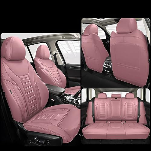 FLYUFO Auto sitzbezüge für Hyundai Tucson 2020-2022,5-Sitze Leder Vordersitze und Rückbank Anti Rutsch Protectors,A-Pink